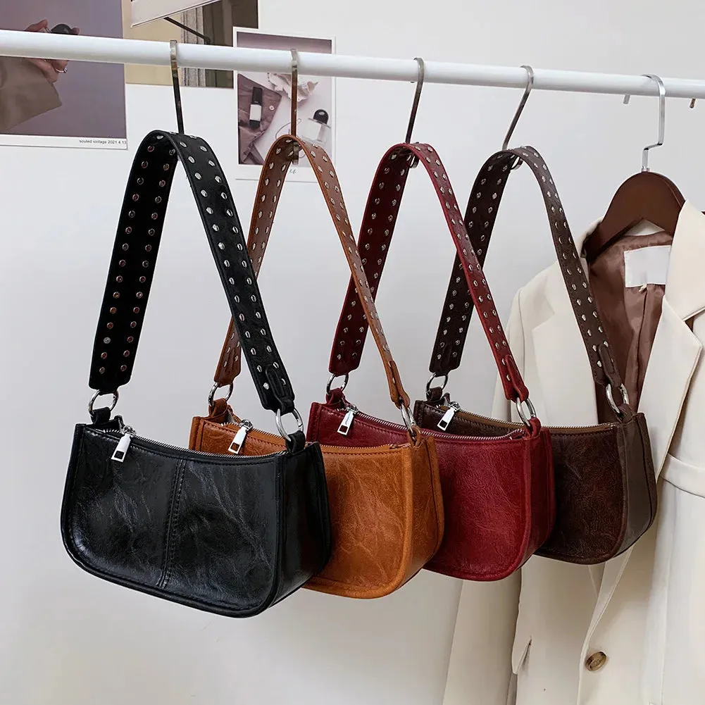 Studded Strap Decor PU Leather Handbag