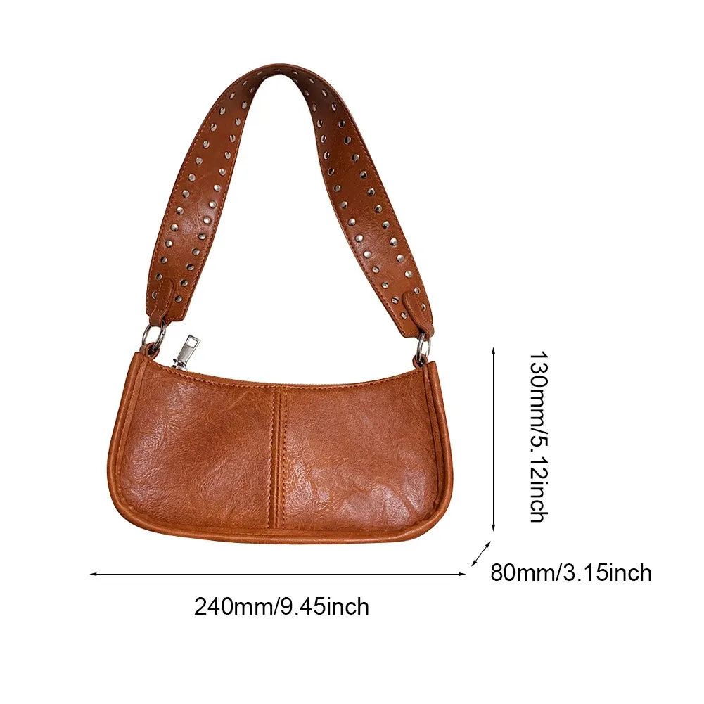 Studded Strap Decor PU Leather Handbag