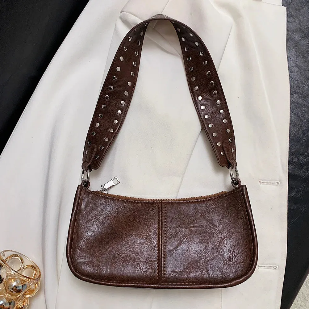 Studded Strap Decor PU Leather Handbag