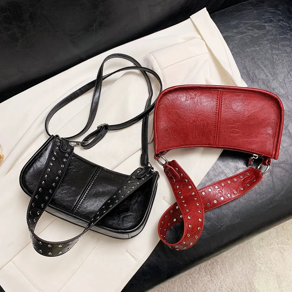 Studded Strap Decor PU Leather Handbag