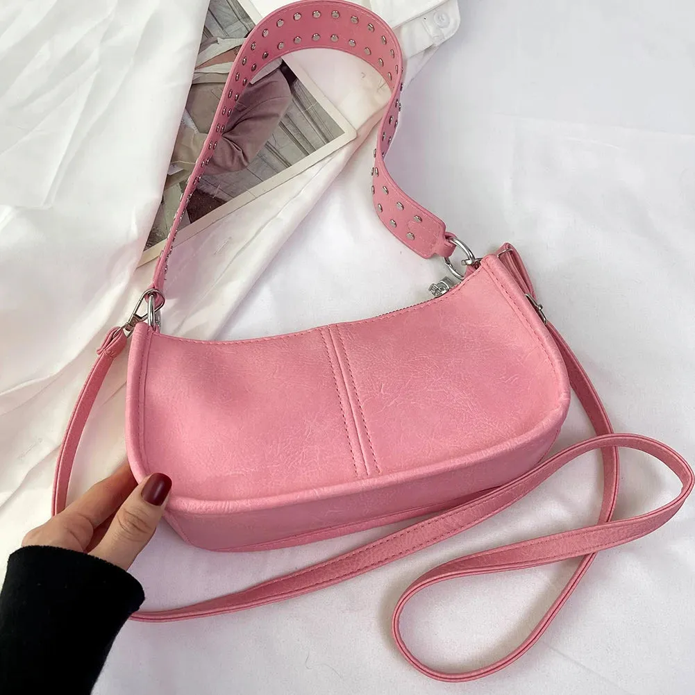 Studded Strap Decor PU Leather Handbag
