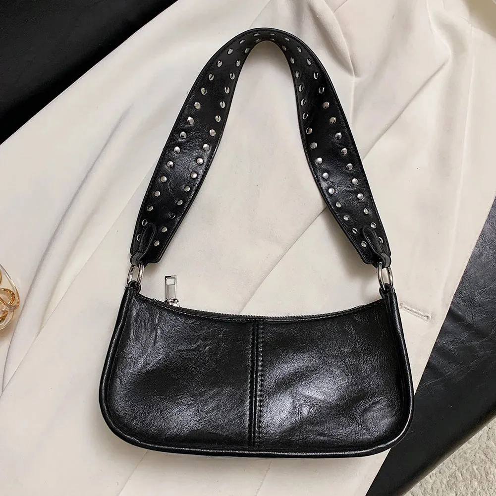 Studded Strap Decor PU Leather Handbag