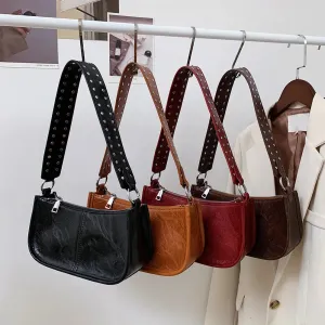 Studded Strap Decor PU Leather Handbag