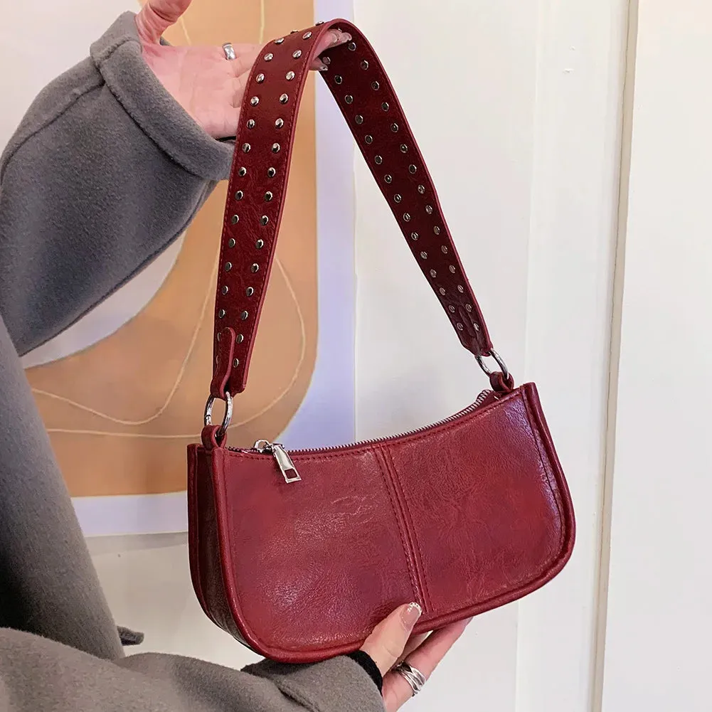 Studded Strap Decor PU Leather Handbag