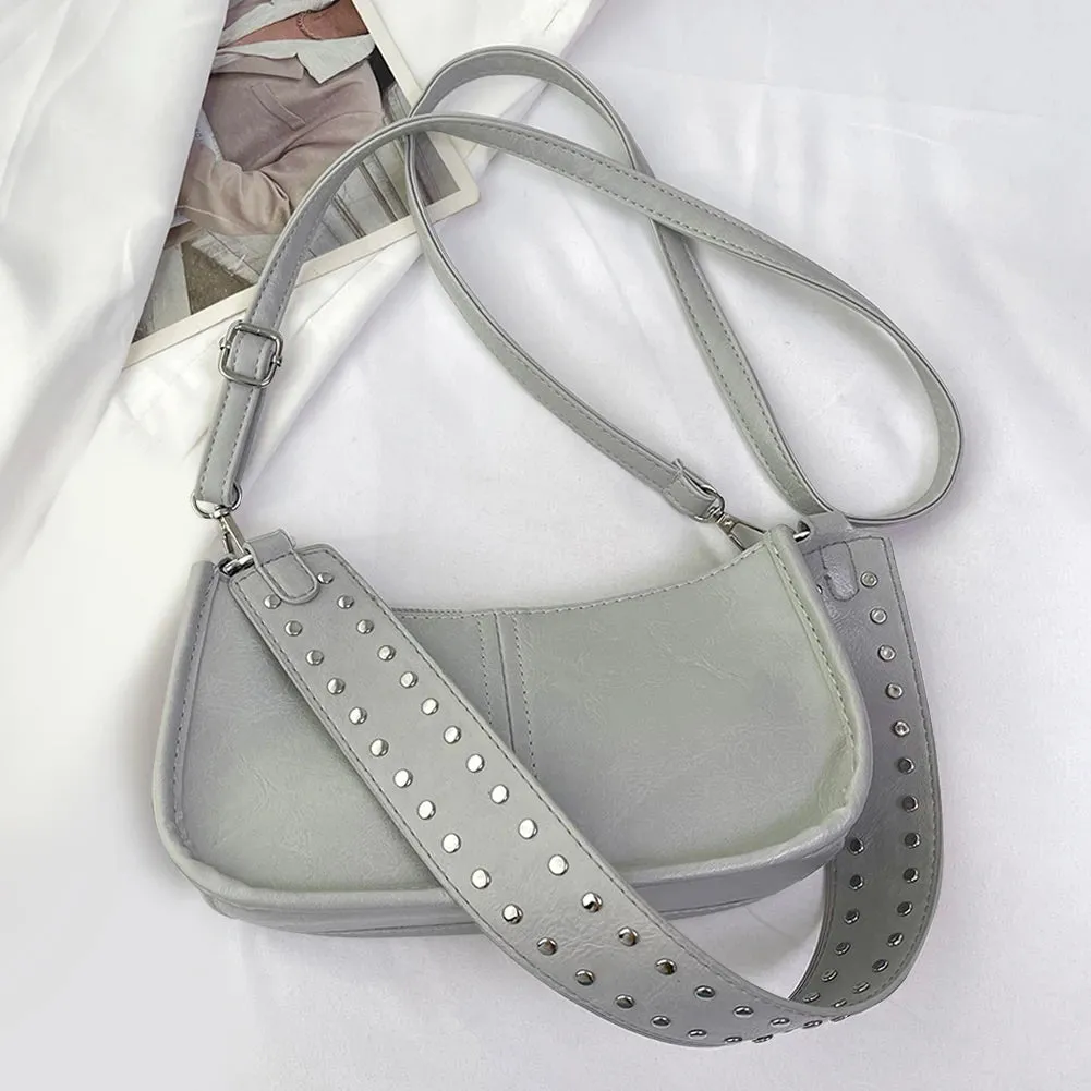 Studded Strap Decor PU Leather Handbag