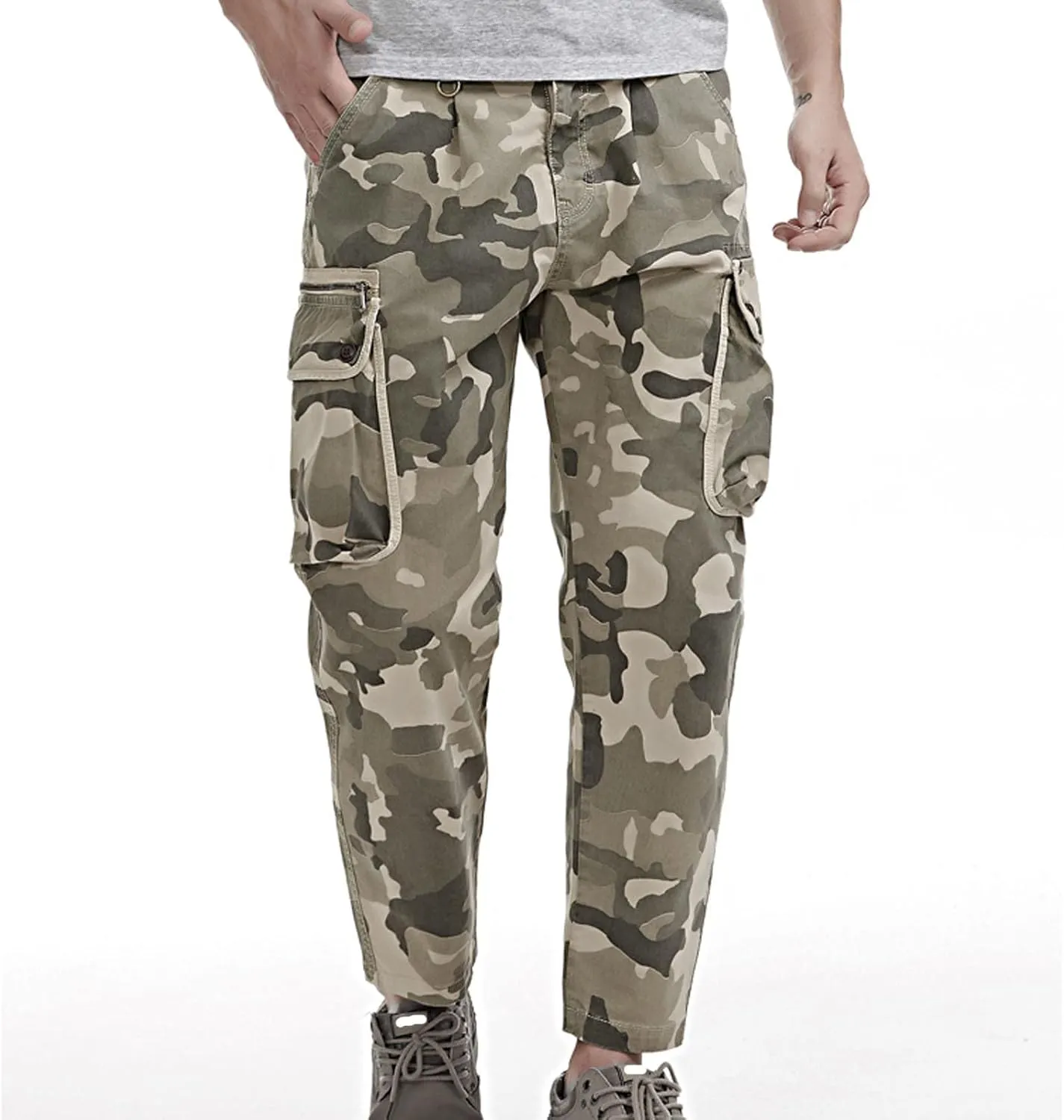 Uillui Mens Cargo Pants Fashion Como Joggers Sweatpants Cotton Stretch Casual Relaxed Fit Ankle Length Harem Streetwear Pant
