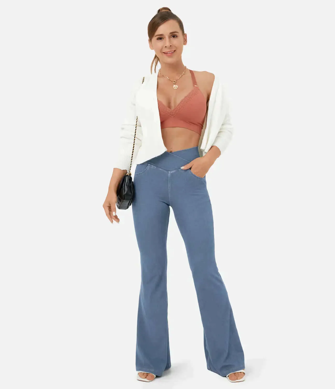 Women's High-Waisted Elasticated Flared Jeans