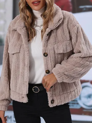 Women's Lapel Long Sleeve Loose Single Breasted Cardigan Reversible Plush Jacket