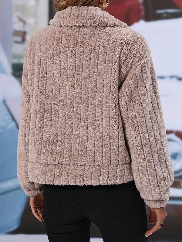 Women's Lapel Long Sleeve Loose Single Breasted Cardigan Reversible Plush Jacket