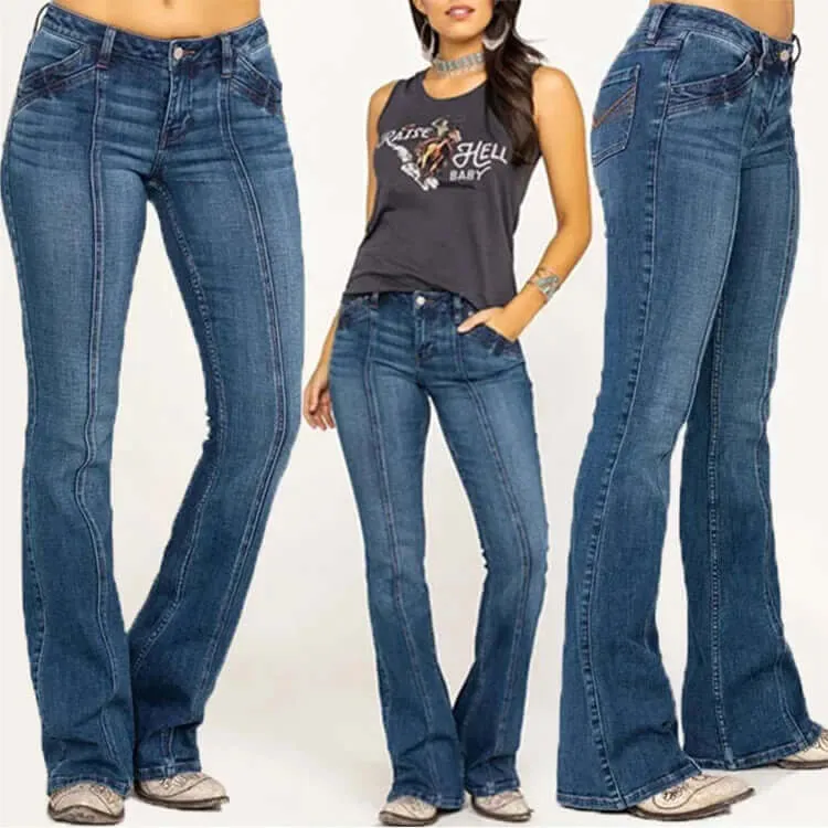 Women's Retro Flared Jeans: High-Waisted, Stylish Fit