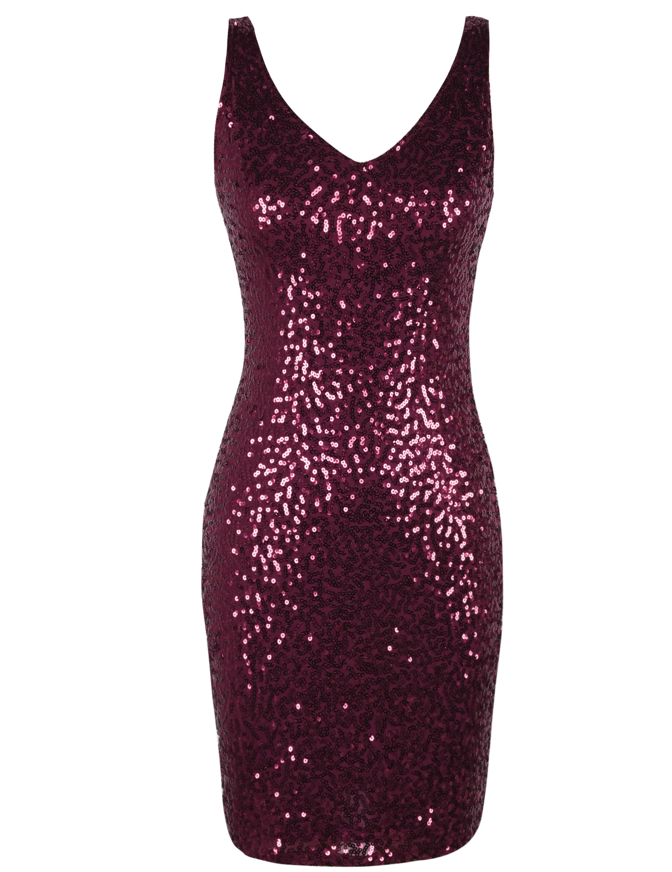 Women's V Neck Sequin Bodycon Cocktail Dress