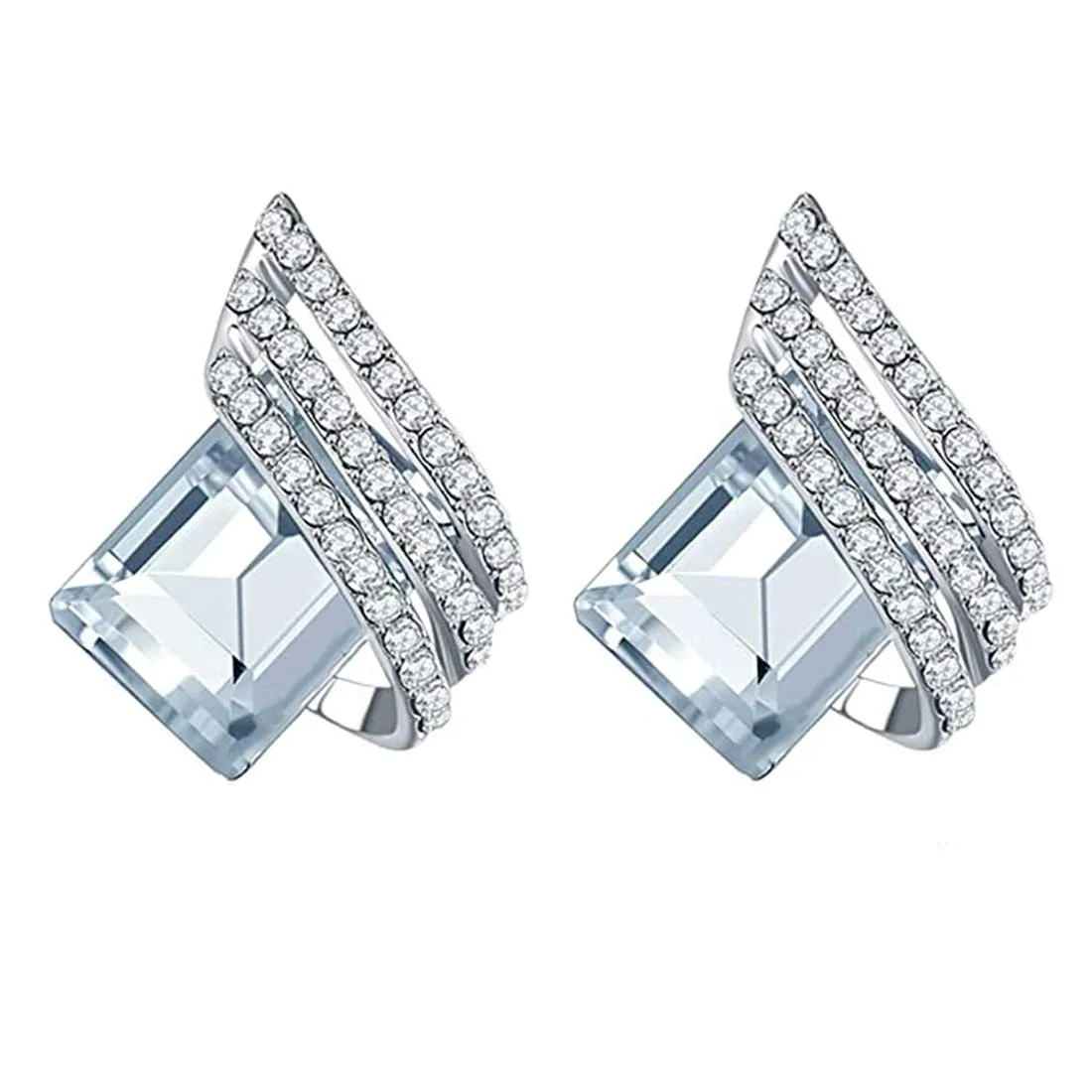 Yellow Chimes Silver Plated White Crystal Stud Earrings for Women