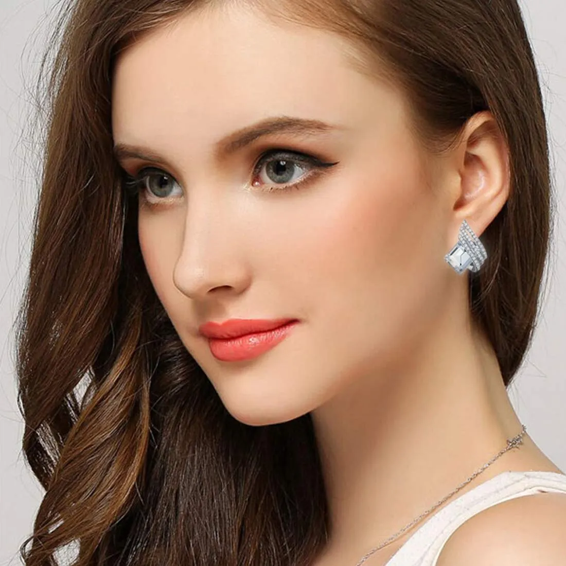 Yellow Chimes Silver Plated White Crystal Stud Earrings for Women